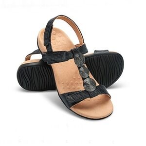 Vionic Farra Black Gray Comfort Slingback Strappy Sandals Size 8